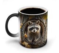 Raccoon in The Fall Tree Hole Color Changing Mug 11 Oz Heat Changing Coffee Mugs Funny Magic Cup Heat Sensitive Ceramics Mug Novelty Coffee Cups Personalized Customized Gift Idea for Men & Women