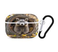 Raccoon in The Fall Tree Hole Earbuds Organizer Shockproof Protective Airpods Pro Cover with Carabiner Clip Anti Fall Carrying Earphone Case Cover for Airpods Pro 2nd Generation White