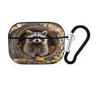 Raccoon in The Fall Tree Hole Earbuds Organizer Shockproof Protective Airpods Pro Cover with Carabiner Clip Anti Fall Carrying Earphone Case Cover for Airpods Pro 2nd Generation Black