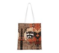 Raccoon In The Fall Tree Hole Fashion Canvas Tote Bag With All Over Print Design, Large Reusable Shopper Tote With Double Handles,Beach Tote, Weekend Bag