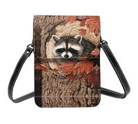 Raccoon in the Fall Tree Hole Gingerbread Man Candy Crossbody Cell Phone Purses for Women, PU Leather Cute Printed Small Mobile Phone Wallet
