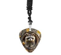 Raccoon in The Fall Tree Hole Guitar Pick Holder Necklace Stainless Steel Music Pendant with Adjustable 60cm Cord Functional Jewelry for Guitarists & Music Lovers, Unisex Hip Hop Punk Accessory