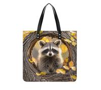 Raccoon in The Fall Tree Hole Handbag Leather Tote Bag Leather Shoulder Bags Purses Satchel Handbags with Top Magnetic Snap Closure