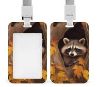 Raccoon in The Fall Tree Hole ID Badge Holder Durable ABS Plastic Card Case Protector with Lanyard, Push-Pull Slot, Stylish Lanyard ID Card Holders for Office Corporate Use