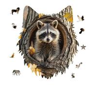 Raccoon in The Fall Tree Hole Jigsaw Puzzle 175PCS Wolf Head Design Puzzle Wooden Jigsaw Puzzles for Adults Families