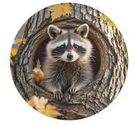 Raccoon in The Fall Tree Hole Jigsaw Puzzle Challenging Round Animals Puzzle Wooden Jigsaw Puzzles for Adults Families 195 PCS