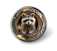 Raccoon in The Fall Tree Hole Lapel Pin for Men Panda Star Fashion Brooch Pin -Cute Enamel Badges, Aluminum Alloy Metal Pinback for Hats, Shirts, Bags, Jackets & Accessories (1 Inch Round Button Pins)