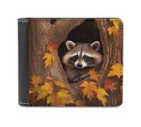 Raccoon in The Fall Tree Hole Leather Wallet for Women&Men Billfold Purse Credit Card Holder Slim Bifold Wallet Front Pocket Wallets