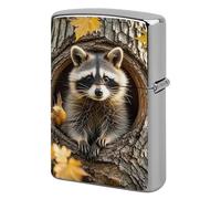 Raccoon in The Fall Tree Hole Lighter Case Classic Pocket Lighter Cover Windproof Flip-Top Metal Lighters Sleeve Double-Sided Lighters Covers for Men Women