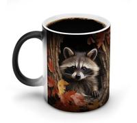 Raccoon in The Fall Tree Hole Morphing Mug 12 Oz Personalized Coffee Mugs Novelty Color Changing Mugs Funny Heat Sensitive Clue Mug Custom Double Sided Ceramic Cup for Men & Women Gifts