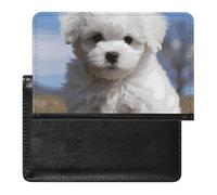 Raccoon in The Fall Tree Hole Passport Holder Slim Travel Wallet RFID Blocking Card Case Cover Passport Cover Protector Essentials with Credit Card Slots for Women/Men, Bichon Frise Dog, One Size