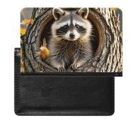 Raccoon in The Fall Tree Hole Passport Holder Slim Travel Wallet RFID Blocking Card Case Cover Passport Cover Protector Essentials with Credit Card Slots for Women/Men, Raccoon in The Fall Tree Hole
