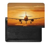 Raccoon in The Fall Tree Hole Passport Holder Slim Travel Wallet RFID Blocking Card Case Cover Passport Cover Protector Essentials with Credit Card Slots for Women/Men, Aircraft Plane at Sunset, One