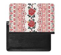 Raccoon in The Fall Tree Hole Passport Holder Slim Travel Wallet RFID Blocking Card Case Cover Passport Cover Protector Essentials with Credit Card Slots for Women/Men, Ukrainian Embroidery Style Rose