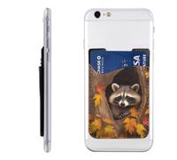 Raccoon in The Fall Tree Hole Phone Wallet - Adhesive Credit Card Holder for Back of Phone Case, Leather ID Card Pouch - Stick On Phone Pocket Great Storage Compatible with Most Cell Phones