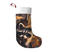 Raccoon in The Fall Tree Hole Plush Christmas Stocking 18 Inch Soft Fabric Xmas Sock with Hanging Loop for Fireplace Tree Home Decoration