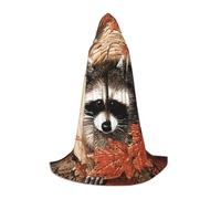 Raccoon In The Fall Tree Hole Print Hooded Wizard Robe Halloween Cloak Medieval Renaissance Cosplay Christmas Party Outfits