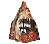 Raccoon in The Fall Tree Hole print Unisex Medieval Viking Hooded Cape Cloak for Halloween Cosplay, Christmas Party Costume Outfits
