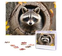 Raccoon in The Fall Tree Hole Puzzles 1000 Pieces Personalized Jigsaw Puzzles Photos Puzzle for Adults Challenging Picture Puzzle with storage bag Puzzles for Men Women Home Decor (10.2" x 15")