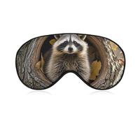 Raccoon in The Fall Tree Hole Sleep Mask Light Blocking Eye Cover Polyester Eye Mask with Elastic Strap Blindfold for Side Sleeper Sleeping Masks Face Hugging for Women Men Travel
