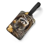 Raccoon in The Fall Tree Hole Suitcase Tags Personalized Luggage Tag with Privacy Cover ID Card Slot for Travel Luggage Bag, Unique Design Name Tags for Suitcases, Backpacks & Gifts