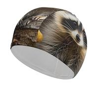 Raccoon in The Fall Tree Hole Swim Cap for Women Men Swimming Hat Bath Waterproof Pool Caps for Long Thick Curly Hair