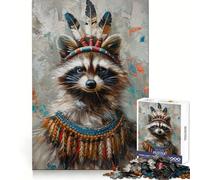 Raccoon Indian Historic Jigsaw Puzzle for Adults 1000 Pieces Memory Boost Group Play Pattern Assembly Xmas Surprise (50x75cm)