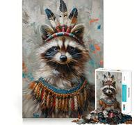 Raccoon Indian Historic Jigsaw Puzzle for Adults 1000 Pieces Memory Boost Group Play Pattern Assembly Xmas Surprise (50x75cm)