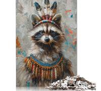 Raccoon Indian Historic Jigsaw Puzzles Puzzles for Adults Kids. 1000 Pieces Great Gifts Challenge Toy Educational Game Home Decoration for Adults& Kids Age 14 Years Up 1000pcs (40x28cm)
