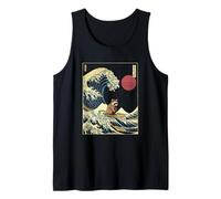 Raccoon Japanese Kanagawa Wave Funny Surf Animal Tank Top