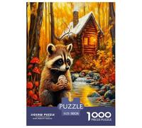Raccoon Jigsaw Puzzles Great Gift for Adults 1000 Piece Fun Challenging Home Decoration Brainteasing Cute Animal Jigsaw Puzzle for Adults 38x26cm/1000pcs