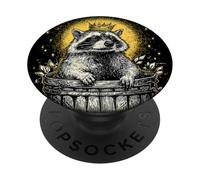 Raccoon King Crowned in Garbage Bin Engraving PopSockets Adhesive PopGrip