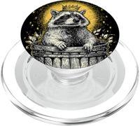 Raccoon King Crowned in Garbage Bin Engraving PopSockets PopGrip for MagSafe
