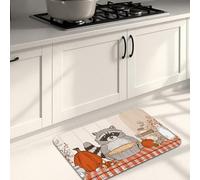 Raccoon Kitchen Mats for Floor, Autumn Pumpkin Cozy Mats, Cushioned Comfort Washable Non Slip Decor Rugs for Kitchen Sinks Laundryroom Bathroom 16x24 Inch