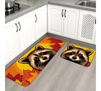 Raccoon Kitchen Mats for Floor, Colorful Animal Art Cozy Mats, Cushioned Comfort Washable Non Slip Decor Rugs for Kitchen Sinks Laundryroom Bathroom 2PCS