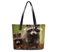 Raccoon Leather Tote Bag for Women Work Shoulder Purses with Zipper Waterproof Large Computer Shoulder Bag Fashion Ladies Shoulder Handbag Reusable Shopping Bags