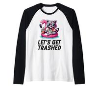 Raccoon Let's Get Trashed Vacation Pool Beach Drinking Drunk Raglan Baseball Tee