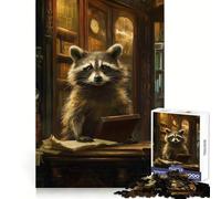 Raccoon Library Reading Jigsaw Puzzles 1000 Piece for Teenagers Logic Ability Toy Relaxing Fun Accurate Cut Artistic Gift (38x26cm)