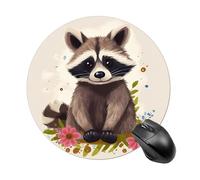 Raccoon Mouse Pad Round Laptop Mouse Mat Cute Computer Mousepad Keyboard Pad Non-Slip Desk Pads for Gaming Office Work Home