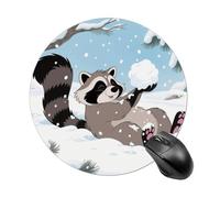 Raccoon Mouse Pad Round Mouse Mat Leather Non-Slip Rubber Base Mousepad Waterproof Computer Mouses Pad for Laptop Wireless Mouses Keyboard Home Office