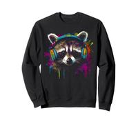 Raccoon Music Headphones Colourful Animal Motif Art Raccoon Sweatshirt