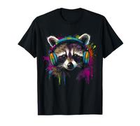 Raccoon Music Headphones Colourful Animal Motif Art Raccoon T-Shirt