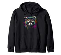 Raccoon Music Headphones Colourful Animal Motif Art Raccoon Zip Hoodie