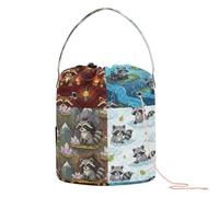 Raccoon Natural Elements Theme Pattern Set Crochet Tote Bag Crochet Storage Bag with Holes Crochet Tote for Knitting Kit Crochet Travel