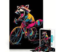 Raccoon on A Bicycle 1000 Piece Jigsaw Puzzles for Teenagers Jigsaw Clear Logic Toy Peaceful Time Perfect Cut Santa Wish List (50x75cm)