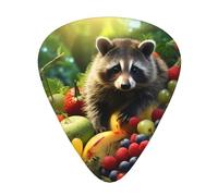 Raccoon on Fruit Printed pick set - 12 pieces, thin, medium and thick guitar picks, suitable for guitar, bass, electric guitar and ukulele