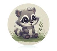 Raccoon on The Grass Cutting Board Kitchen Counter Tempered Glass Cutting Board Portable Circle Butcher Block Sturdy Scratch Serving Boards for Travel Camping Home