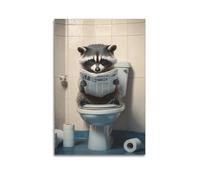 Raccoon on The Toilet Reading Newspaper_ Funny Bathroom Art_ Toilet Humor Animal Print-1_1 Poster Decorative Painting Canvas Wall And Art Picture Print Modern Family Bedroom Decor24x36inch(60x90cm)