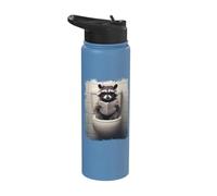 Raccoon on Toilet Reading Newspaper Raccoons Lover Stainless Steel Insulated Water Bottle