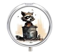 Raccoon on Trash Can Pill Box Mini Pill Case Pocket Pill Case for Men Travel Pill Box Cute Pill Organizer 3 Compartment Medicine Pill Organizer Pill Container Pill Holder